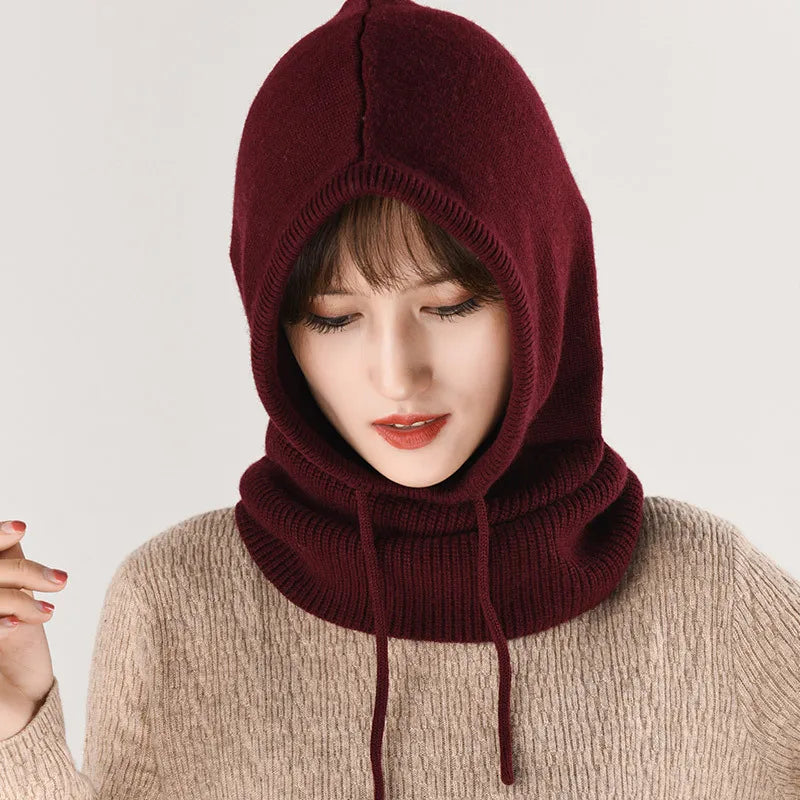 Winter Hats for Women, Wool Blend Hooded Scarf Hat for Girls Balaclava Knit Skull Cap Beanie Hat Neck Gaiters