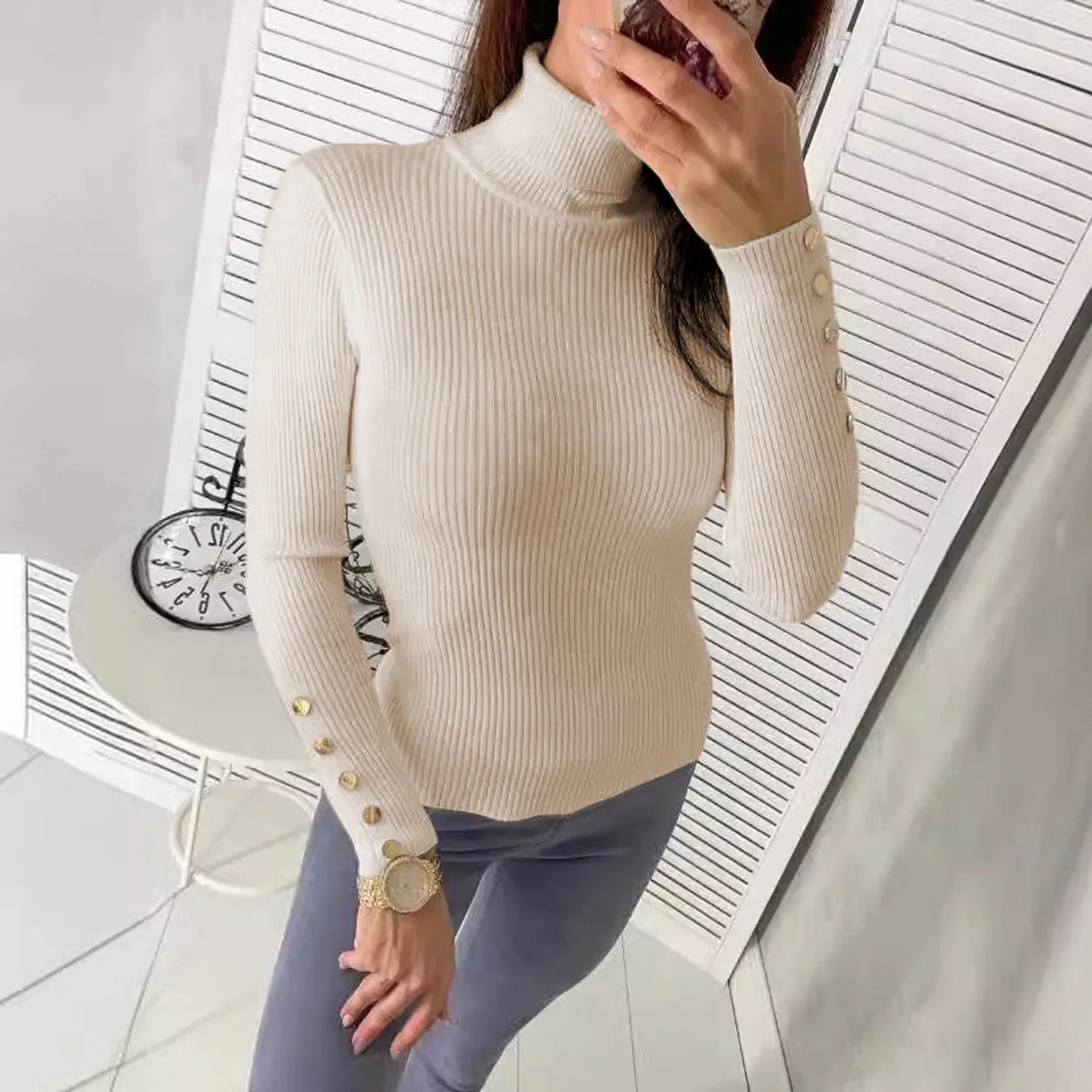 Elegant Sweaters Woman Sueter Negro Sueter Feminino Women's Autumn High Neck Pullover Knitted Sweater New  Tops Mujeres Juvenil