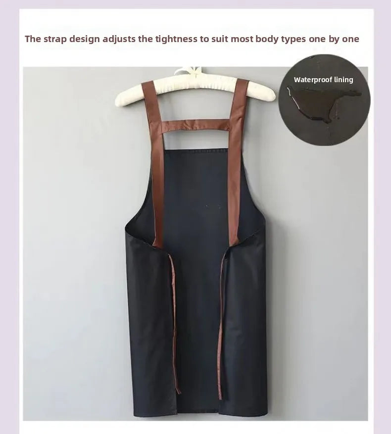 Kitchen Apron Rivet Strap Leather Apron Multi-functional Stain-resistant Oil-proof Waterproof Cooking Solid Color Hotel Workwear