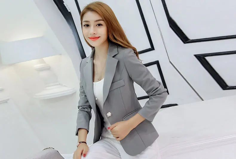 Women Blazer 2022 Formal Blazers Lady Office Work Suit Pockets Jackets Coat Slim Grey Women Blazer Femme Jackets Femme NS5261