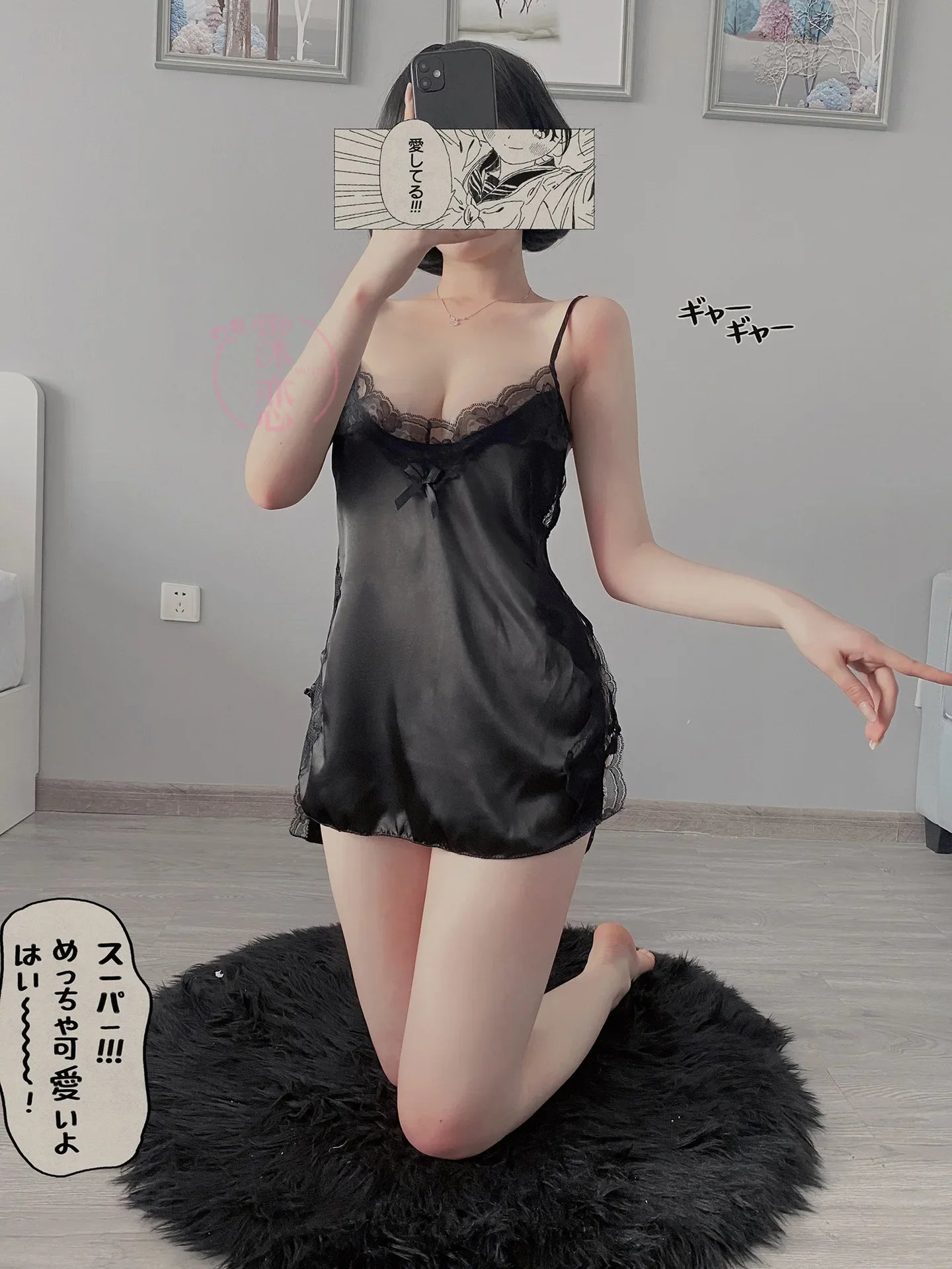 Satin Nightgown Lady Sexy Bowknot Lace Lingerie Spaghetti Strap Night Dress For Women Nighties Sleeveless Sleepwear Nightwear