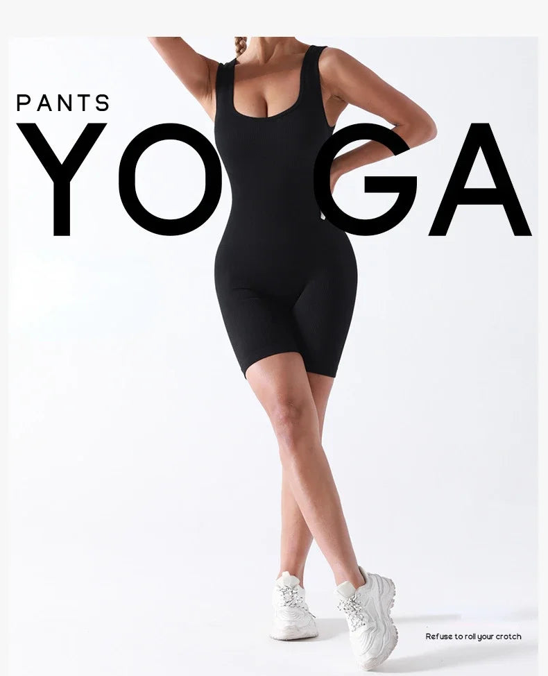 Women Seamless Bodysuit Sexy Thread Shorts Suit High Elastic Hip Liftting Knitting Fashion Set Gym Trainning Yoga Slim Sport Set