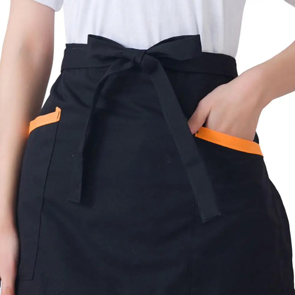 Kitchen Cooking Apron Unisex Striped Plaid Apron With Pocket Waterproof Men Women Waist Apron For Restaurant Bar Short Pinafore