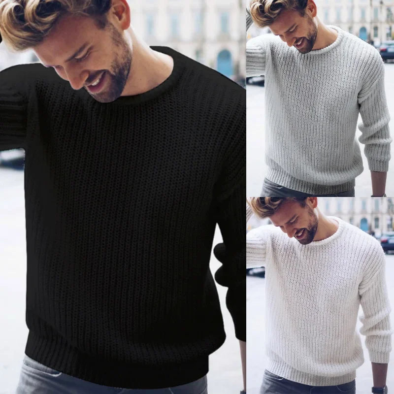Men's Sweater for Autumn and Winter, European and American Fashion, Pullover, Solid Color, Knitted, Simple Inner Wear Sweater