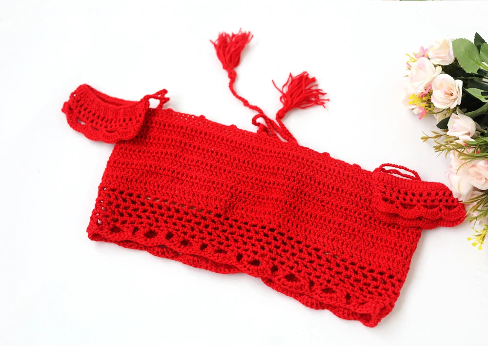 Knitted Bra&Linen Cotton Three-Layer Lace Boho Style Dress Two-Piece Set Photography Dress For Women Photography Props Dress