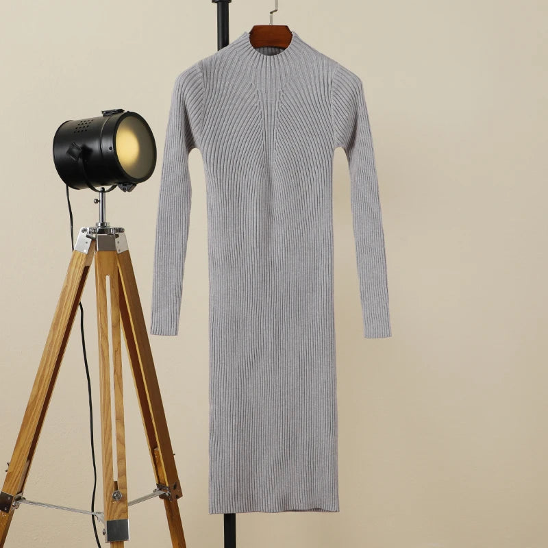 Sweater Dress Female 2025 Winter Knitted Basic Casual Women's Dresses Ladies Korean Fashion Clothes Clothing Robe Elegant Black