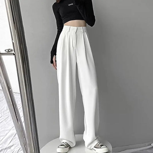 Trousers for Women Summer Women's Suit Pants 2024 White High Waist Fluid Korean Style Wide Leg Palazzo Straight Fashion Casual