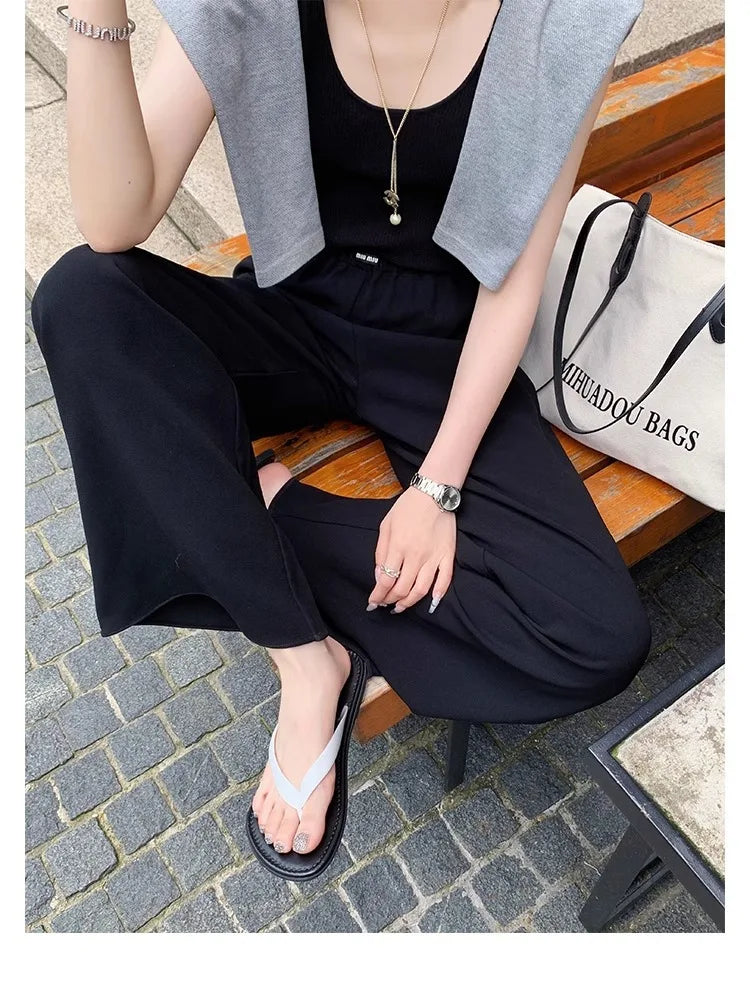 Slippers Casual Low Female Shoes Rubber Flip Flops Slides Luxury 2025 Summer Flat Hawaiian PU Hoof Heels Rome Scandals Fabric Si