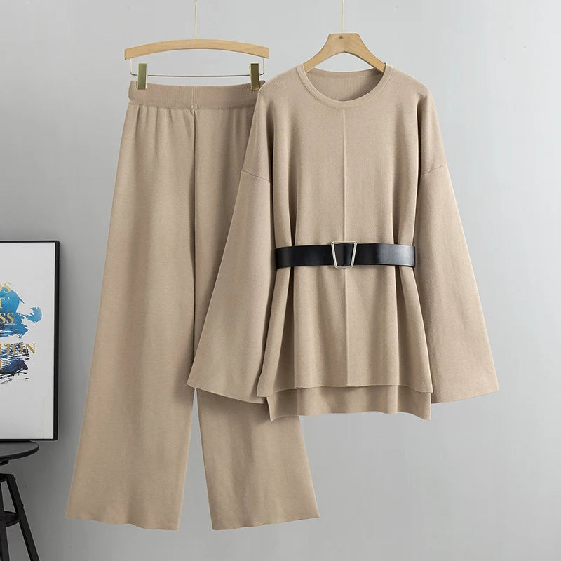 Women's suit Knitted 2 pieces Set Tracksuits Women Thick Casual Loose Sweater+Ankle-Length Pants Warm Suits Fashion Autumn 2025