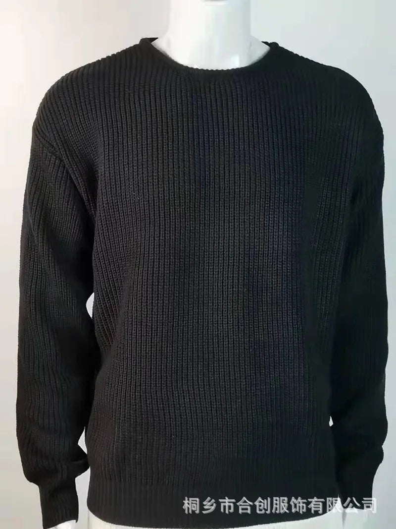 Men's Sweater for Autumn and Winter, European and American Fashion, Pullover, Solid Color, Knitted, Simple Inner Wear Sweater