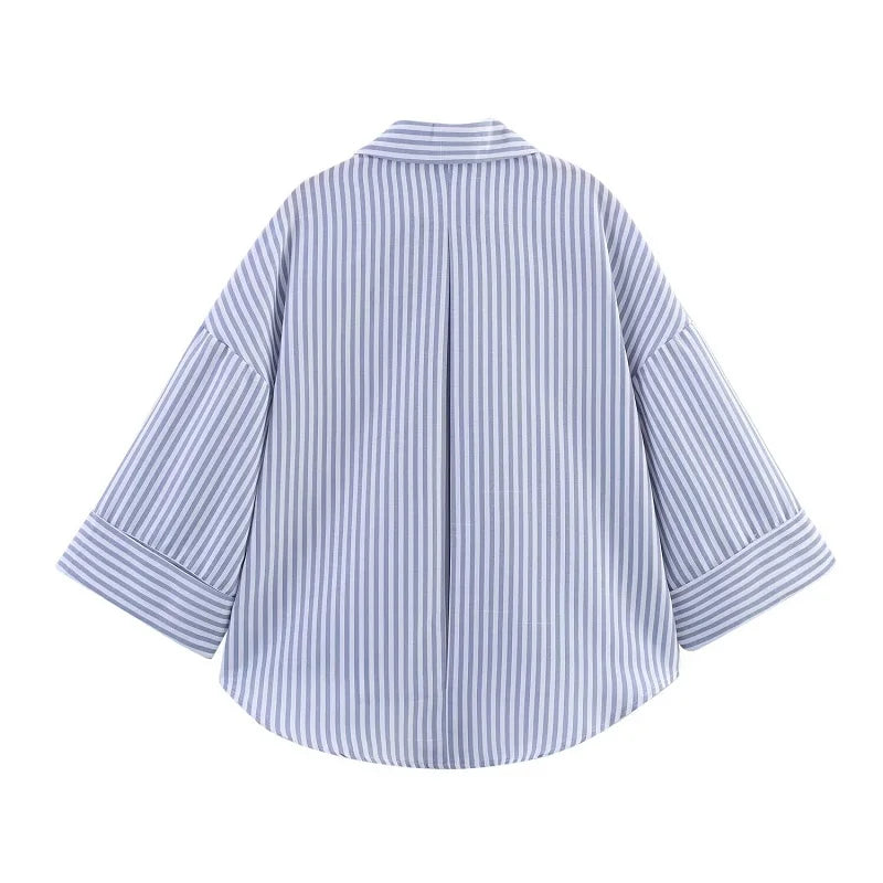 MUJER Women's Shirts Striped Oversize Shirts for Women Wide Sleeve Casual Shirts and Blouses Woman White Summer Loose Tops Woman