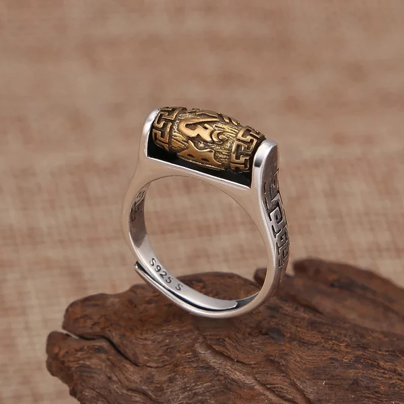 Tibetan Rotating Blessing Ring For Men Women Vintage Can Rotate Power Lucky Sanskrit Buddhist Mantra Ring