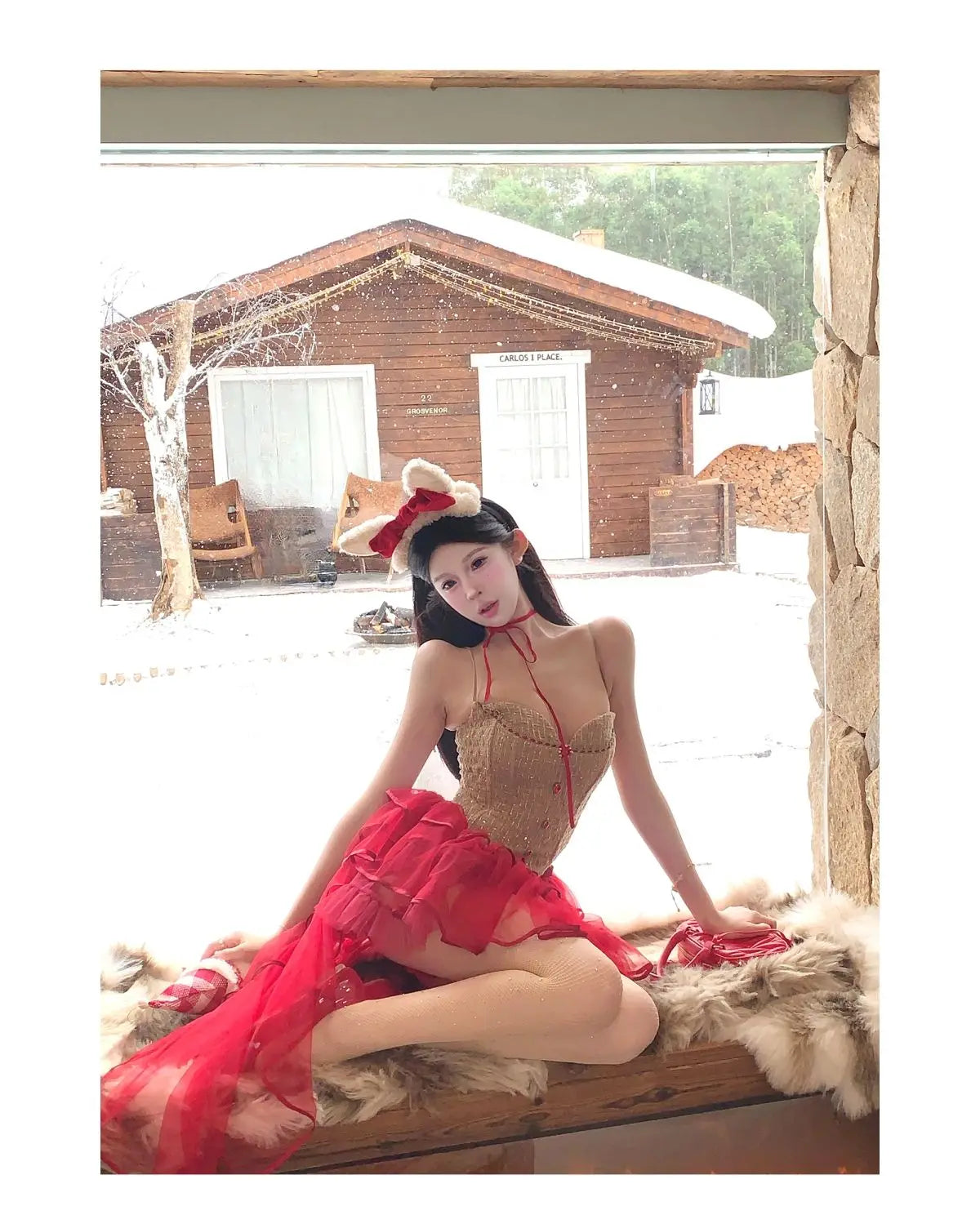 Elegant Women Two Piece Outfit Red Corset Crop Top Tulle Mini Skirt Slim Fit Sexy Summer Party Clubwear Chic Stylish Look 2025