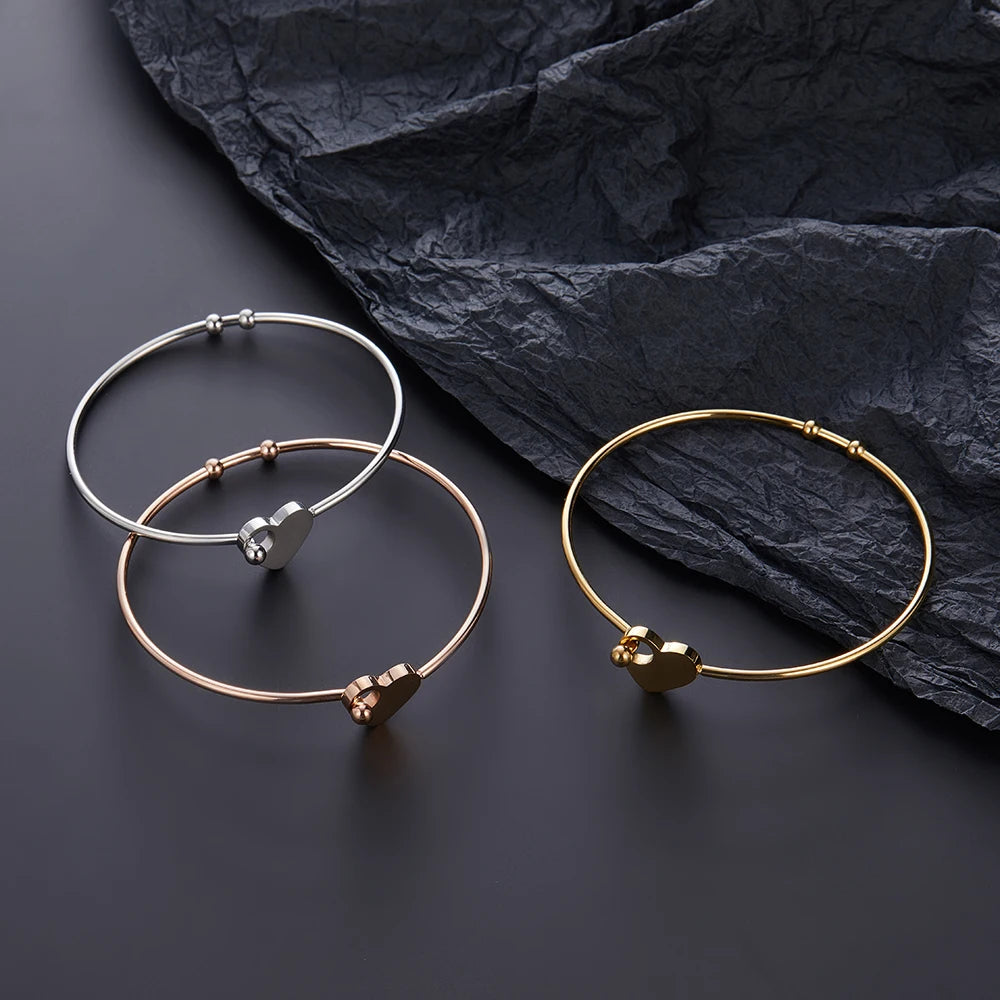 Bangles for Women Romantic Heart Shape Slim Stainless Steel Bracelet Women's Personality Jewelry Party Accessories wholesale