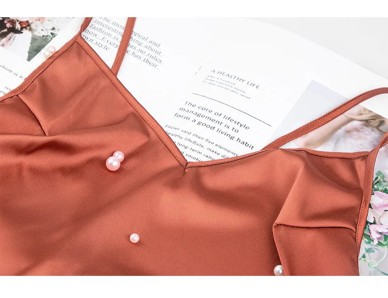 Sexy nightwear women Sleepwear Deep V Suspender Nightdress Beauty Back Simulation Silk Nightgowns Thin Home Clothes