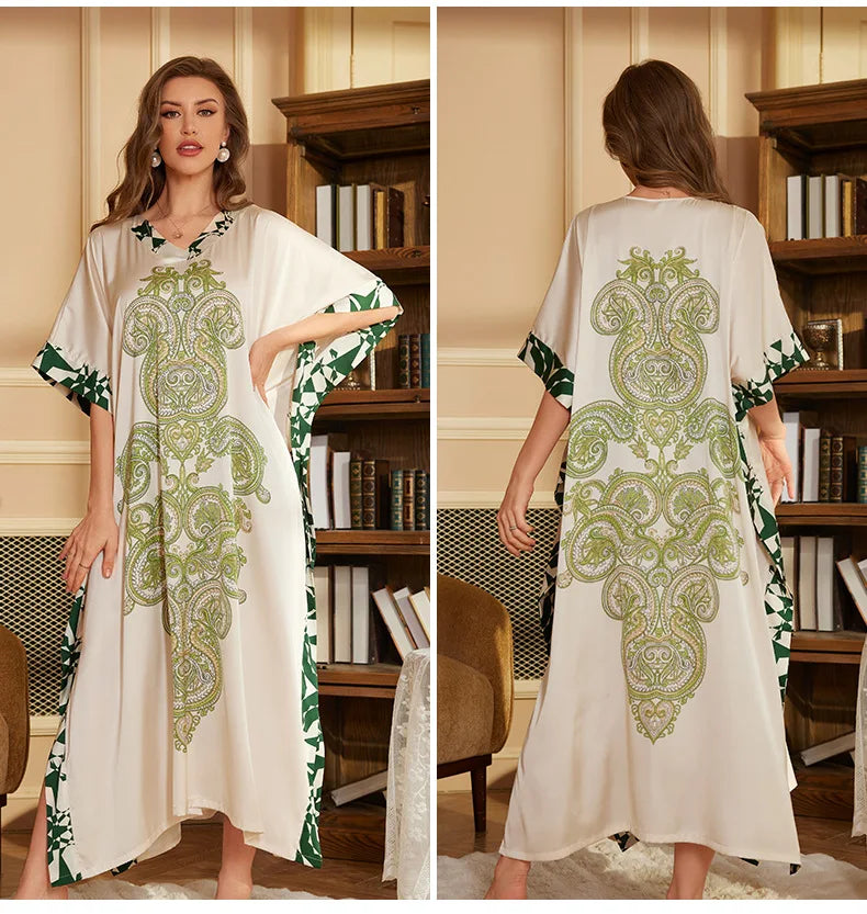 V-Neck Nightgown for Women Sleepwear Court Style Bathrobe Gown Nighties Loungewear Summer Nightdress Home Wear Outfits
