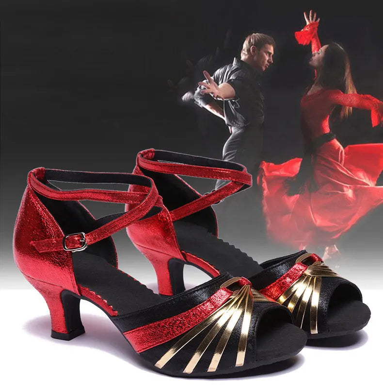 Women's Bachata Swing Salsa Latin Ballroom Dance Shoes Outdoor High Heels Peep Toe Performance Latin Dance Shoes for Woman