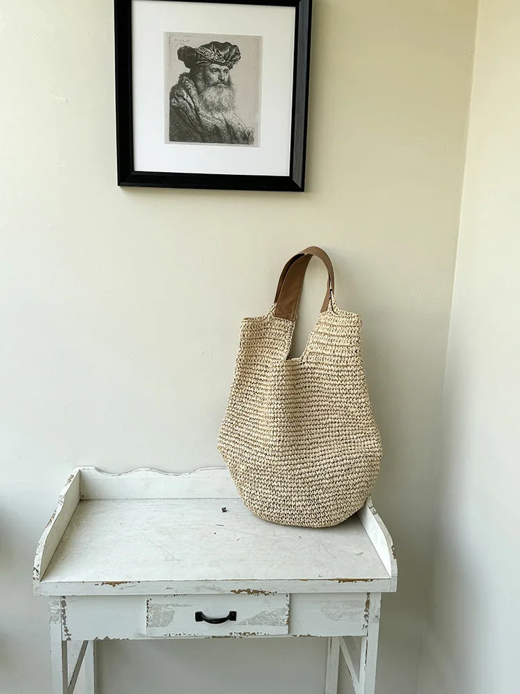 Handmade Woven Beach Bags For Women Handbag Large Capacity Travel Shoulder Bag Bohemian Straw Bag Vacation Shopper Tote Clutch