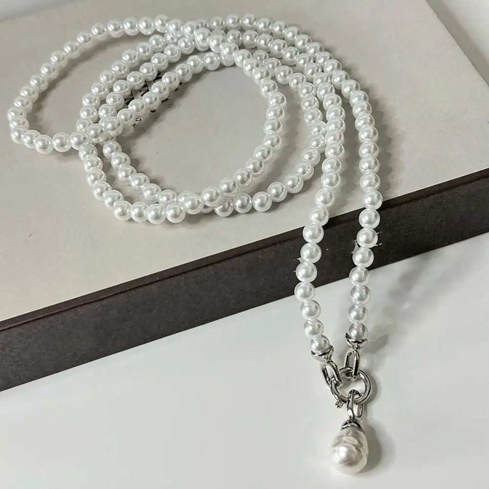 Sweet Elegant Pearl Beaded Necklace White Multilayer Pearl Choker Long Simple Pearl Pendant Accessory Women