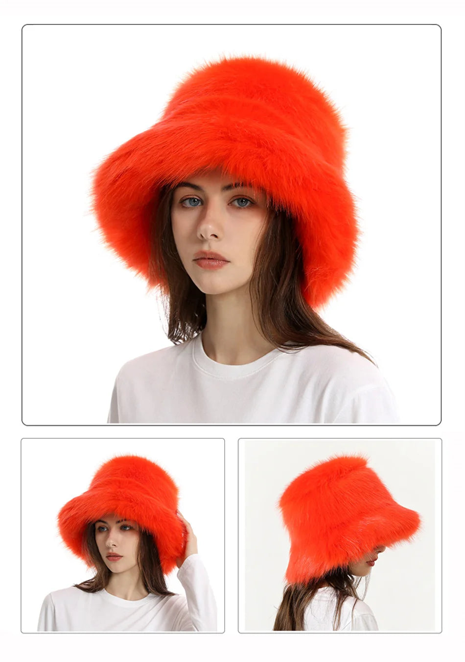 Hat Woman Winter Faux Fur Fisherman Hat Woman Versatile Warm Female Casual Party Fur Hats Women's Cap Ins Plush Bucket Hat