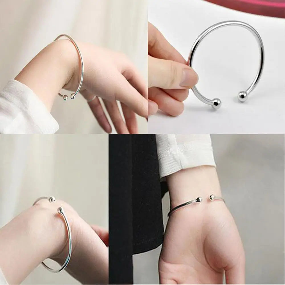 1pc Smooth Solid Bead Bracelet Cufflinks Bangles For Women Man Wedding Engagement Party Jewelry