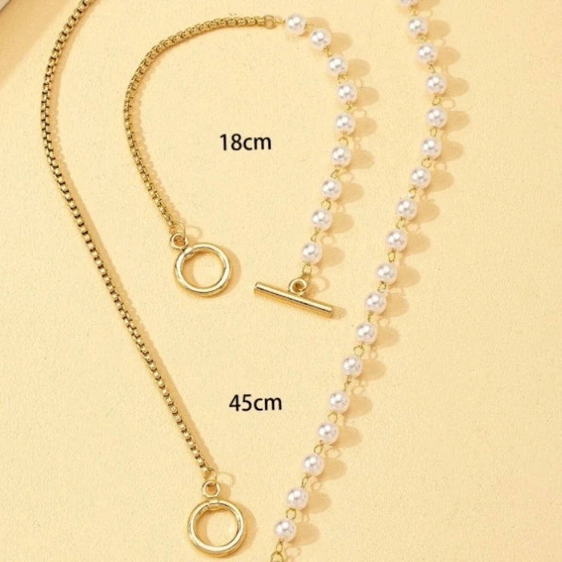 Stainless Steel Jewelry Set Fashion Elegant Design Splicing Pearl Chain Light Luxury Pendant Jewelry Set for Women Бижутерия