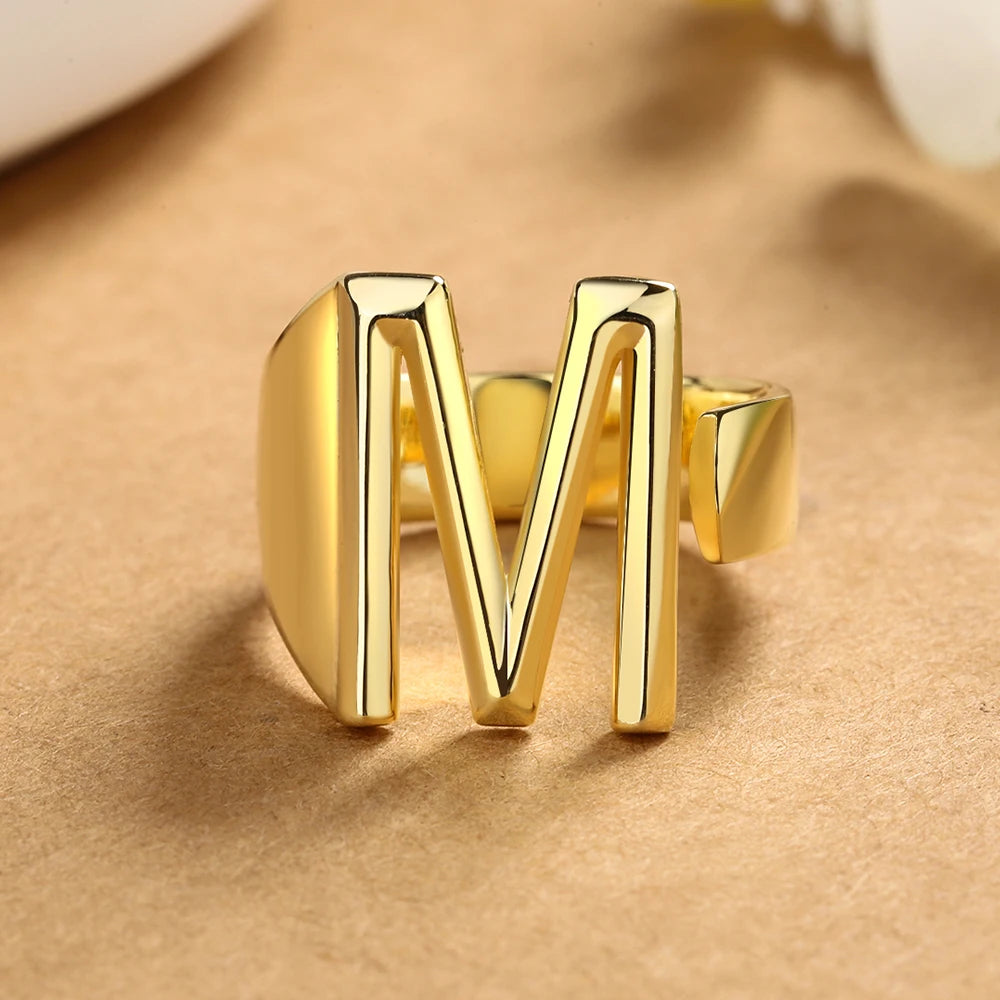 26 English Letters 925 Silver Ring Joint Fashion Personality Retro Index Finger Ring Opening 18K Gold Ring