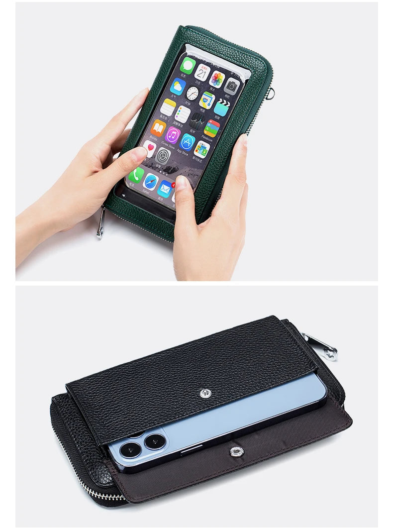 New Women Handbags Female Genuine Leather Shoulder Bags Multi Functional Large Capacity Crossbody Bags Touch Screen Phone Bag