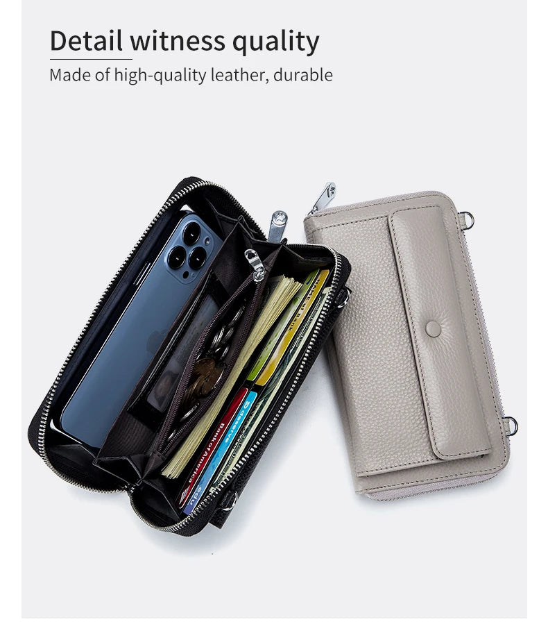 New Women Handbags Female Genuine Leather Shoulder Bags Multi Functional Large Capacity Crossbody Bags Touch Screen Phone Bag