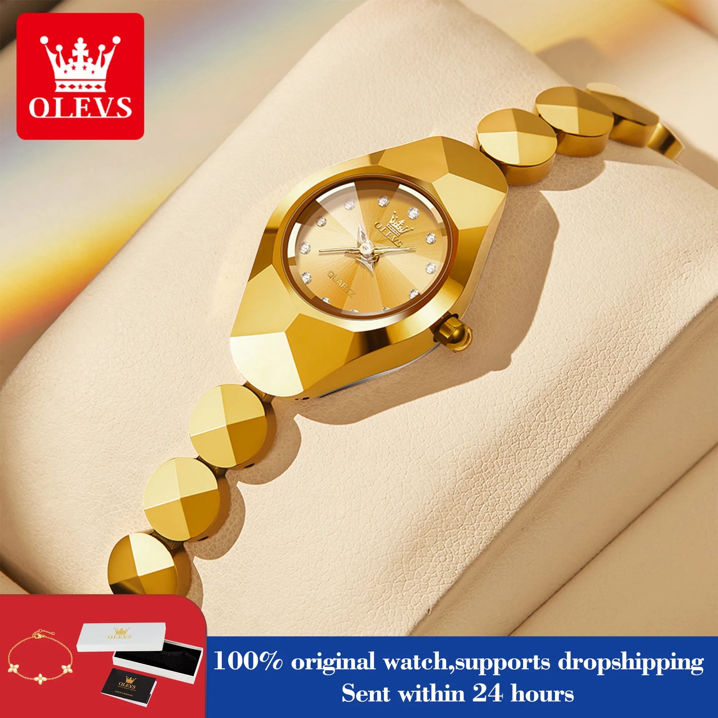 OLEVS 7007 Watch for Women Original Rhombic Mirror Waterproof Quartz Ladies Wristwatch Tungsten Steel Strap Luxury Women's Watch