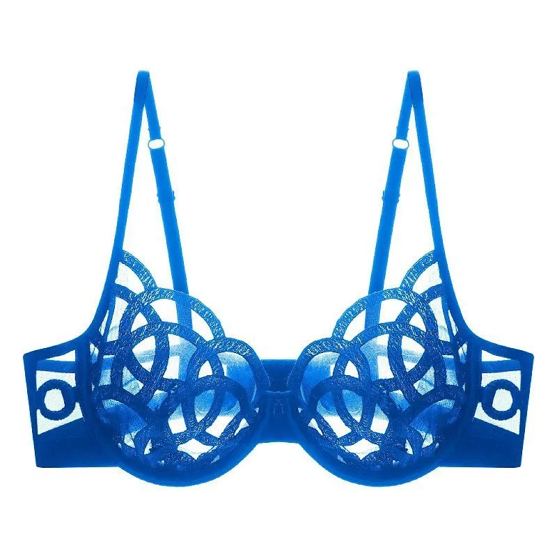 Women's Sexy Underwear Bra Female Hollow Out Thin Cotton Rabbit Ear Cup Soft Breathable Gathering Lace Large-sized Bra Everyday