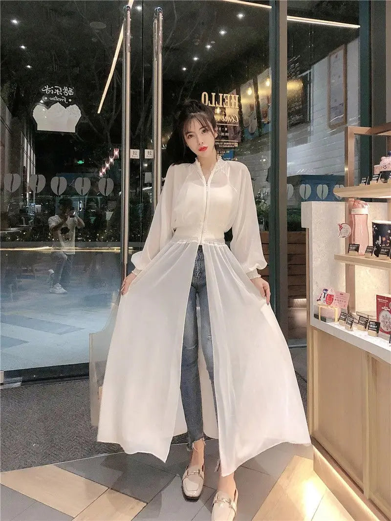 Long Jackets Women Summer Thin Sun-proof Korean Fashion Ins Sheer Breathable Casual New Solid Clothing Female Harajuku All-match