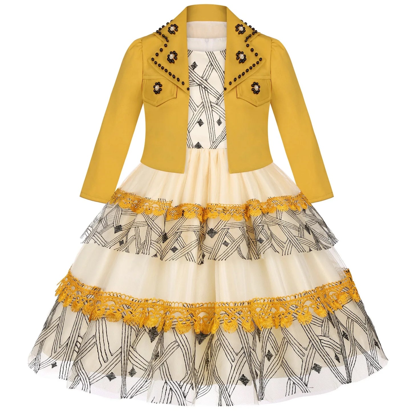 Girls Elegant Dresses Girls Princess Dress Flower Embroidery Luxury Gown Kids Piano Performance Dress Weddings Birthday Dress