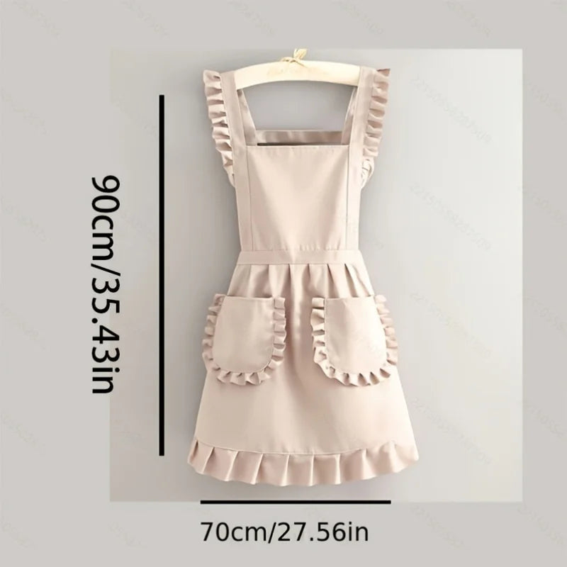 Korean Kitchen Apron - Princess style apron, adjustable neck and waist straps with pockets suitable for cooking and nail studios