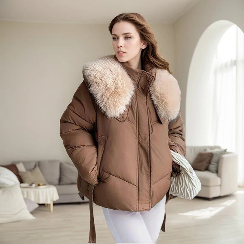 Winter Cotton Jacket For Women Solid Color Loose Simple Long Sleeved Warm Thick Jacket Fashion Lapel Pocket Long Sleeves Coat