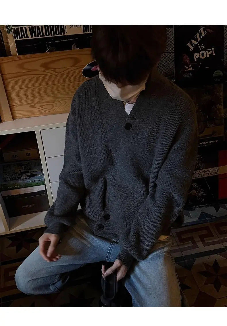 Sweater and Sweater Jacket Men's Autumn Cardigan Solid Color Versatile Relaxed Lazy and High-end Top Couple's Jacket