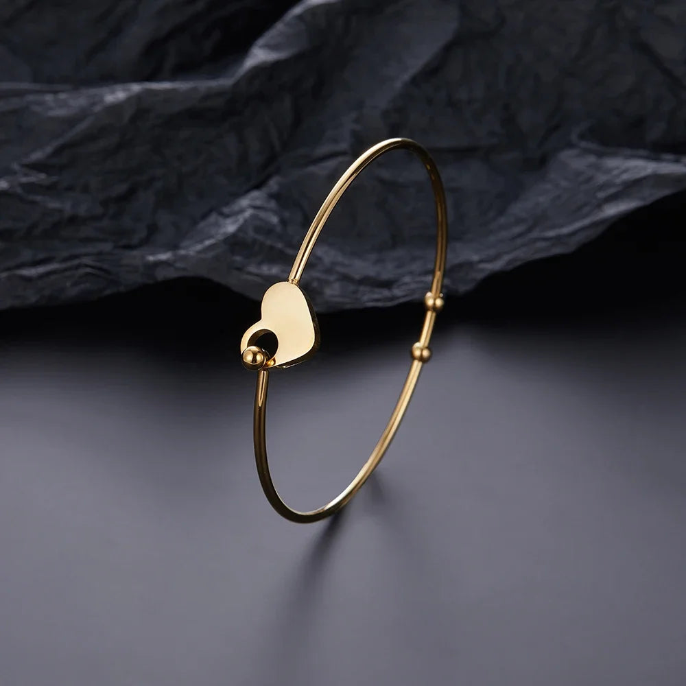 Bangles for Women Romantic Heart Shape Slim Stainless Steel Bracelet Women's Personality Jewelry Party Accessories wholesale