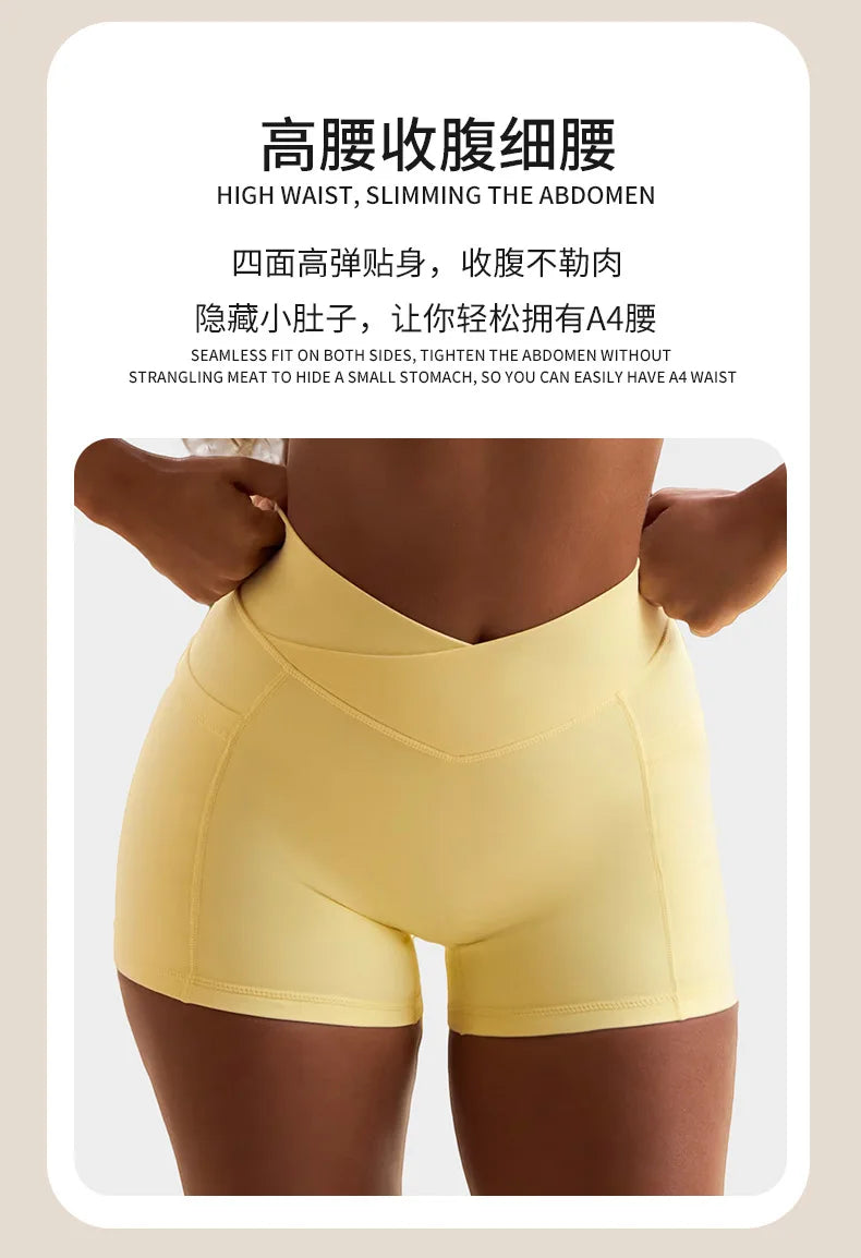 Women's Yoga Suit High Elasticity Naked Breathable Elastic Cross Waist Shorts Hanging Neck Bra Beautiful Back Gym Exercise Set