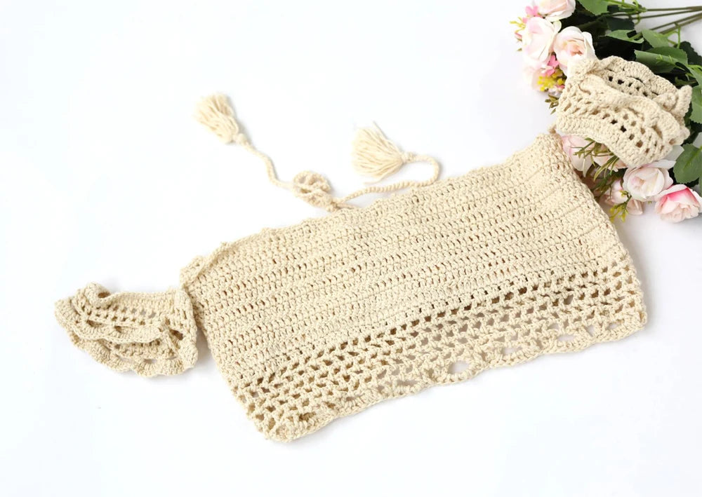 Knitted Bra&Linen Cotton Three-Layer Lace Boho Style Dress Two-Piece Set Photography Dress For Women Photography Props Dress