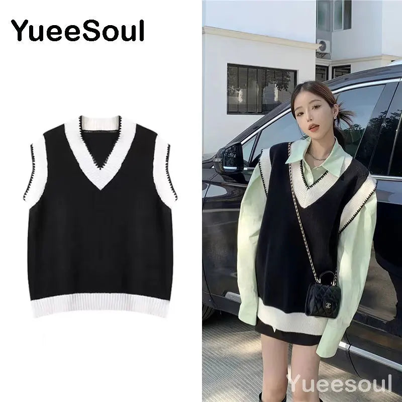 Sweet Kawaii Sweater Vest Printed Sleeveless Casual Outerwear Knitted Waistcoat 2023 Vintage Y2K Spring  E Girl Pullovers Tops