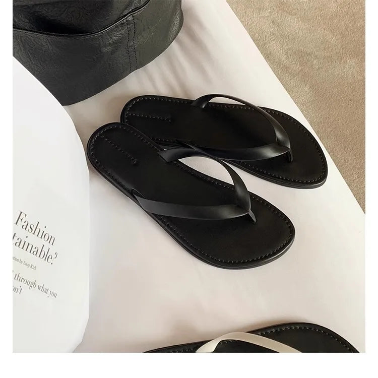 Slippers Casual Low Female Shoes Rubber Flip Flops Slides Luxury 2025 Summer Flat Hawaiian PU Hoof Heels Rome Scandals Fabric Si