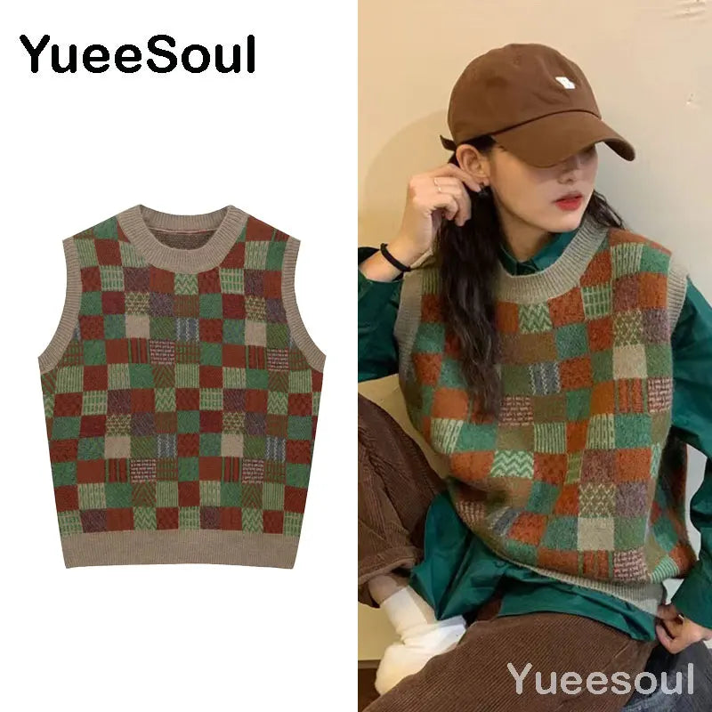 Sweet Kawaii Sweater Vest Printed Sleeveless Casual Outerwear Knitted Waistcoat 2023 Vintage Y2K Spring  E Girl Pullovers Tops