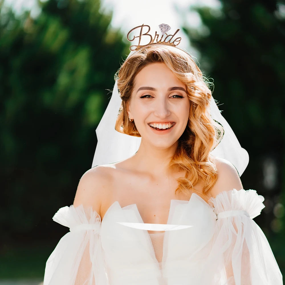 Elegant Bridal Wedding Headdres Bride Headband with Veil Bridal Shower Bride to Be Gift Bachelorette Party Decor Hair Accessorie