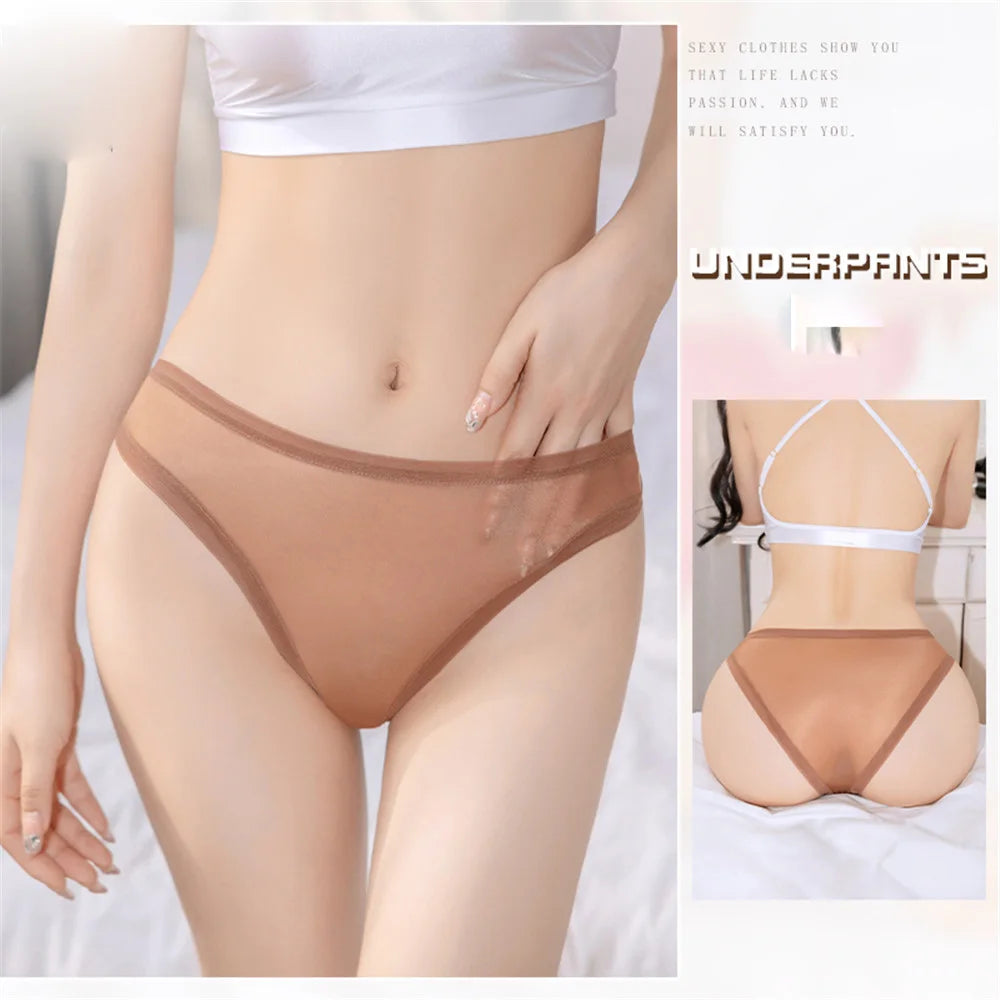 Women's Thin Transparent Panties Low Waist Sexy Briefs Breathable Naked Feeling Elastic Sheer Underwear Thong Exotic G-String