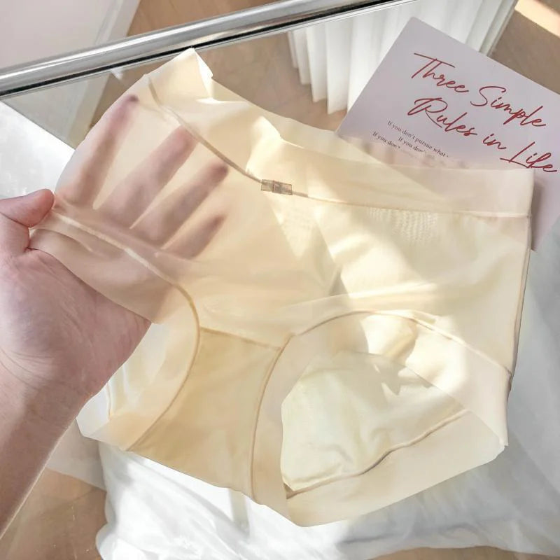 3PCS Women Seamless Panties Ice Silk Transparent Breathable Antibacterial Panty Mid-waist Briefs Cotton Underwear