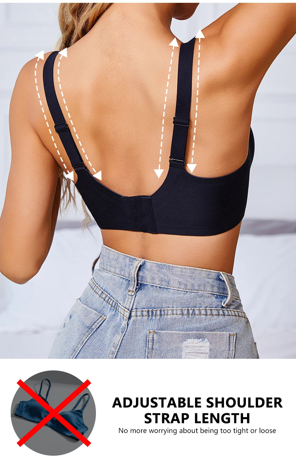 Women Underwire Bra Wide Adjuestable Strap Solid Color Plus Size Bras for Women Thin Removable Pads Underwear Sexy Black Bra