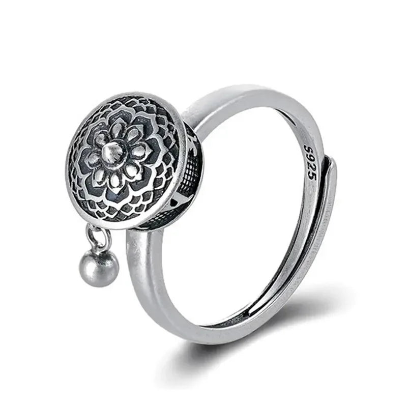 Rotatable Anti Stress Relief Anxiety Adjustable Ring Good Luck Buddhist Tibetan Prayer Wheel Men and Women Ring Fashion Jewelry