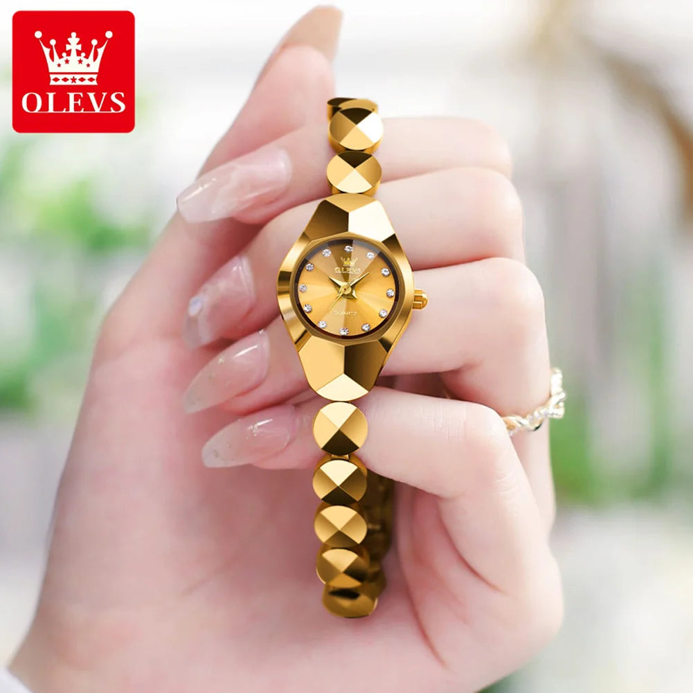 OLEVS 7007 Watch for Women Original Rhombic Mirror Waterproof Quartz Ladies Wristwatch Tungsten Steel Strap Luxury Women's Watch