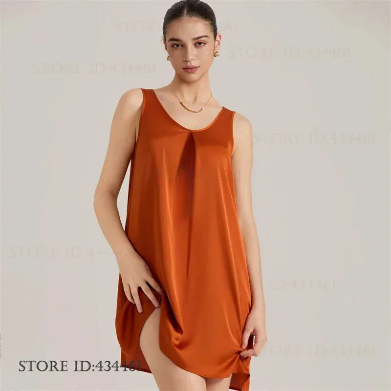 Women Nightgown Lingerie Ice Silk Sleepwear Sexy Nightshirt Sleeveless Night Dress Sleep Shirt Female Sexy Home Dress Loungewear