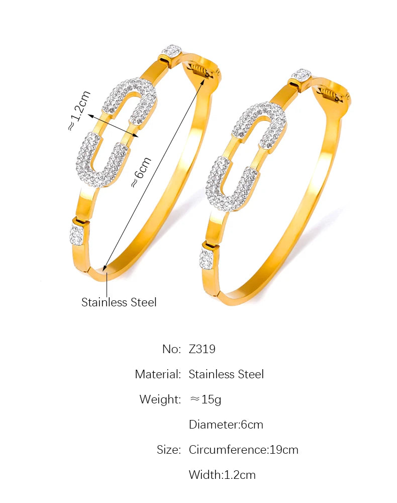 Stainless Steel Bracelet Bangles For Women Gold Plated With Zircon Waterproof Women's Hand Bracelets Bangle Luxury Woman Jewelry